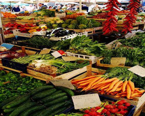 Colorful local market stand with fresh produce